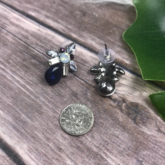 New! Blue Silver Gray White Gem Detailed Earrings - Picture 6 of 6